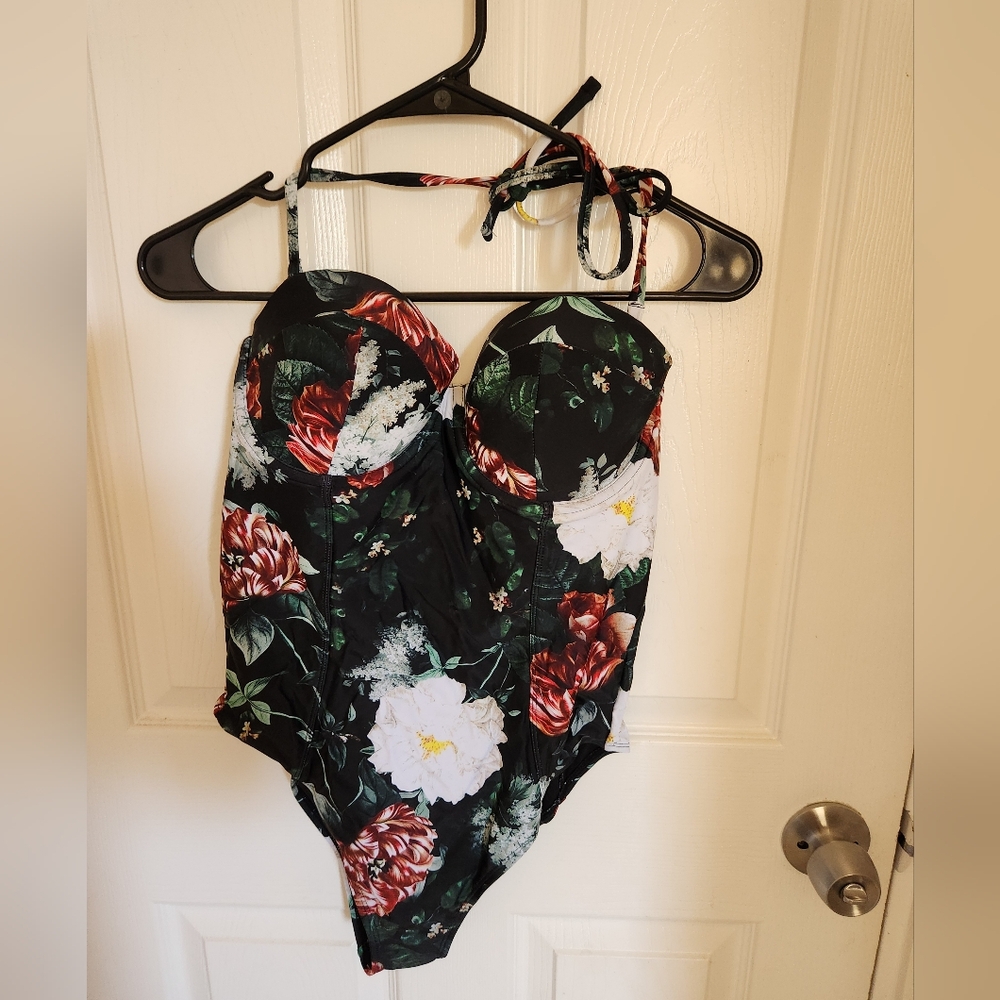 RACHEL Rachel Roy Floral One Piece Swimsuit - Black, Red, White